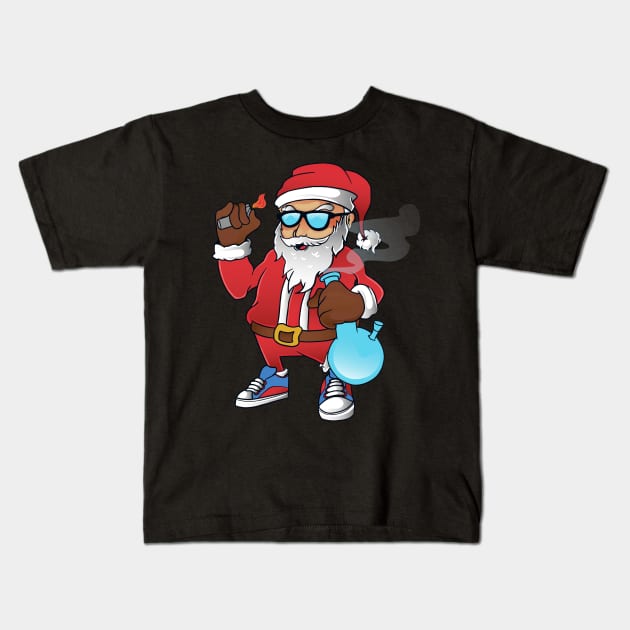 hip hop santa holding bong Kids T-Shirt by piggybankstudio